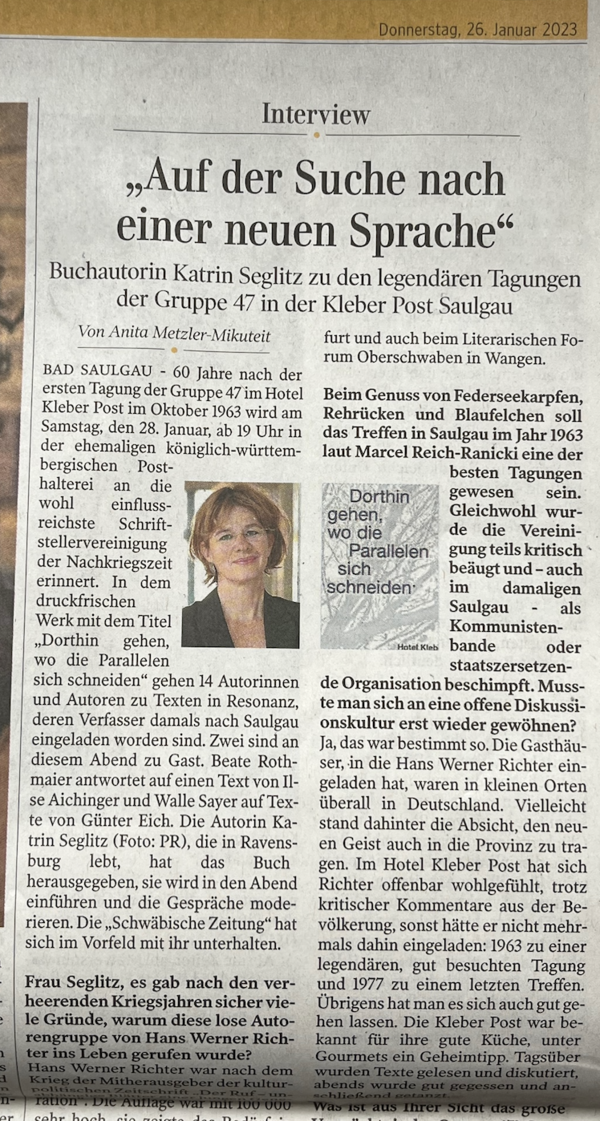 Interview Seglitz, Parallelen, Gruppe 47 in Saulgau